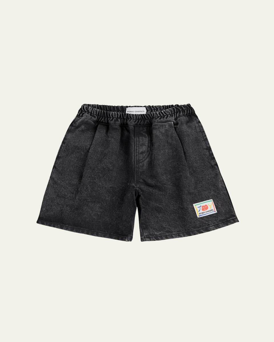 Boy's Denim Shorts W/ Logo Patch, Size 2-13